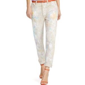 Polo Ralph Lauren Astor Slim Boyfriend Jeans 28 (30x29) Beige Paint Splattered